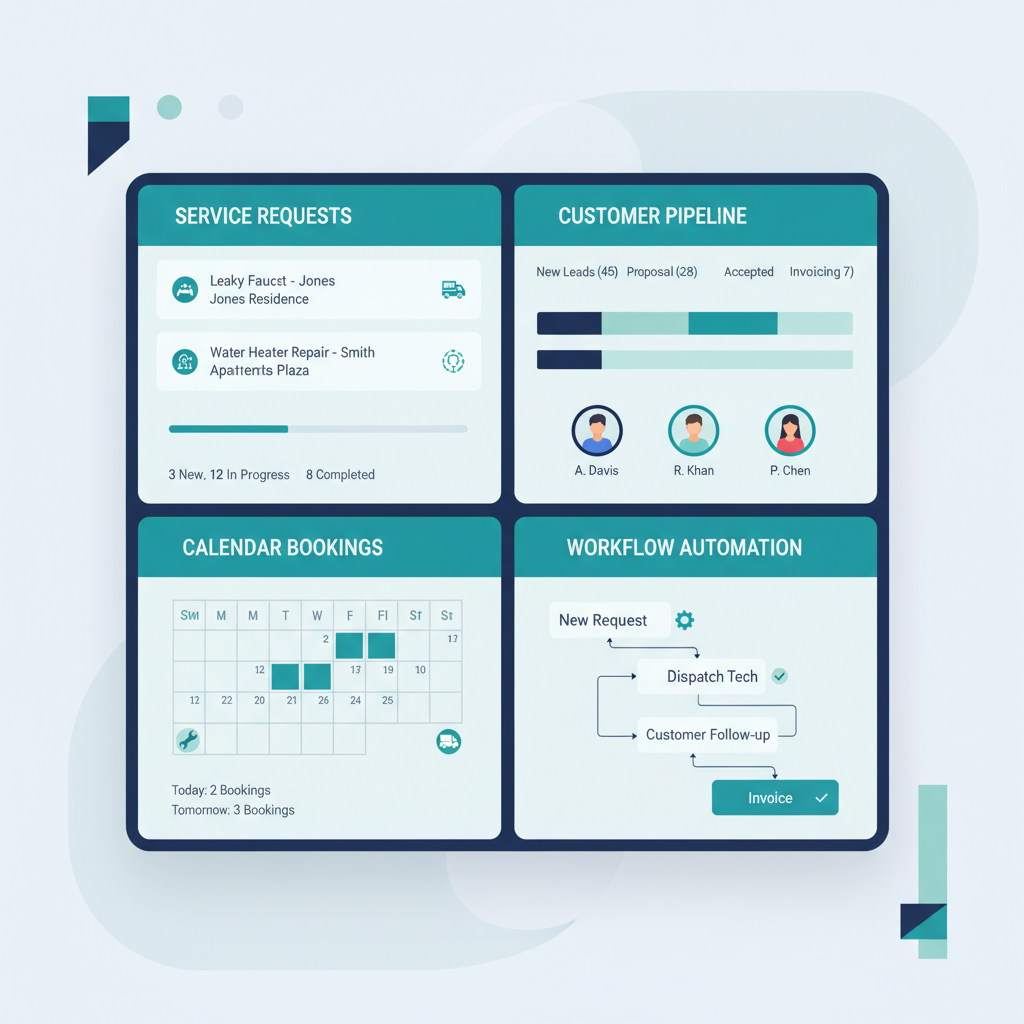 CRM dashboard for a Wichita plumbing company with scheduling and workflow automation